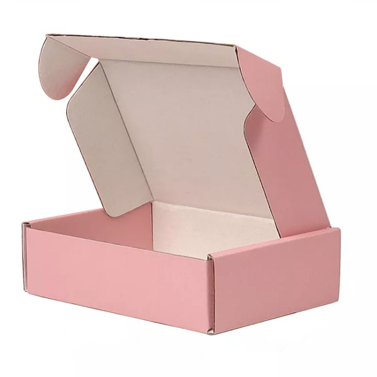 定制印刷彩色标志瓦楞化妆品运输粉红色邮寄纸盒服装包装盒