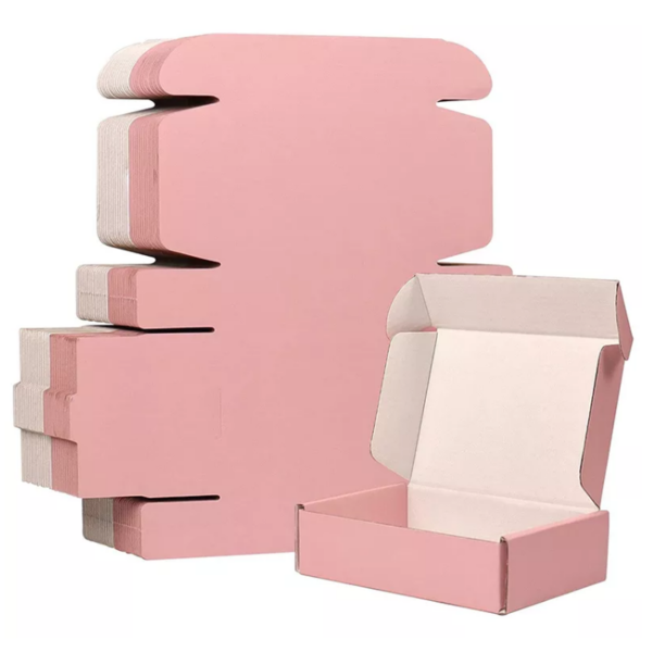 定制彩色标志瓦楞化妆品运输粉红色邮寄纸盒鞋子服装包装盒