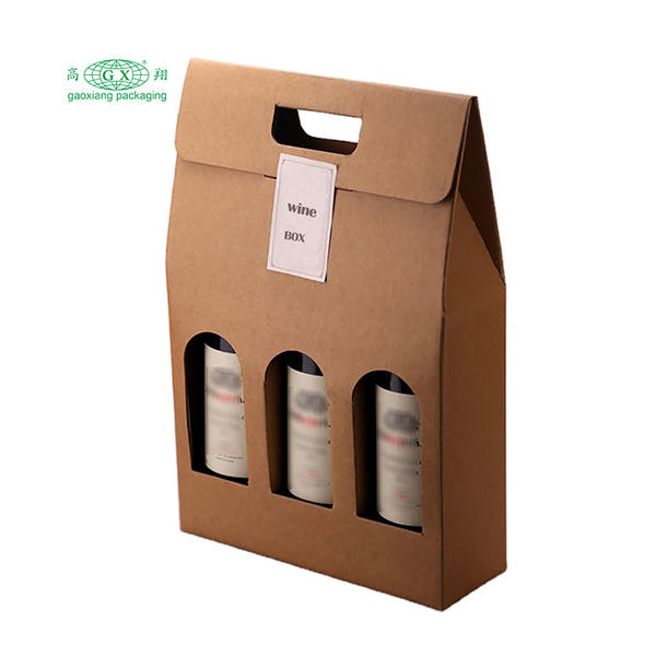 批发定制印刷可折叠瓦楞酒盒3瓶纸瓶包装盒带窗